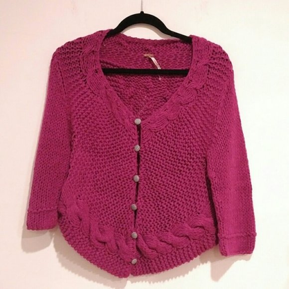Free People Sweaters - Free People Women's Sweater Cardigan Pink Purple Size Large #243